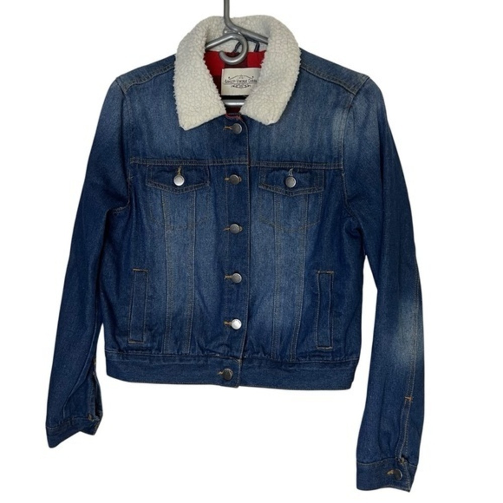 Ashley Vintage Charm Sherpa Buffalo Plaid Denim Jacket Size Medium Jeans - Picture 2 of 7